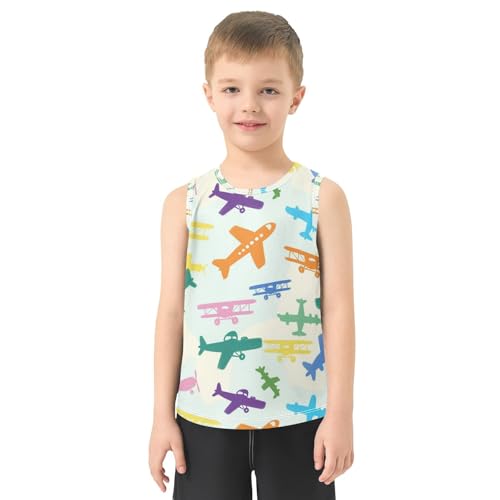 J JOYSAY Coloful Airplane Beige Boys Tank Top Sleeveless Muscle Shirts Quick Dry Active Workout Sport Kids T-Shirts 3-15T2