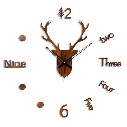 Image of cozyloom Deer Face Wooden Wall Clock | Decorative Wall Decor for Living Room, Bedroom, Office & Home | Brown Design Wall Clock.