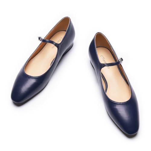 C.Paravano Women's Mary Jane Flats | Almond Toe Ballet Flats | Work Shoes with Adjustable Straps | Slip on Dress Shoes