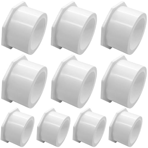 3/4 x 1/2 Inch PVC Reducing Bushing 10 Pcs White Pipe Fitting Adapter Socket x Socket Connection Plastic Schedule 40 Pipe Reducer Bush for Home Plumbing, Pool & Industrial Use