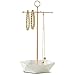Laura Ashley Jewelry Stand Necklace Organizer and Earring Holder for Women, Polished Faux Rose Gold Metal Hanger Display Stand Tower with Hexagon Bowl Tray Dish, Stores Trinkets and Rings