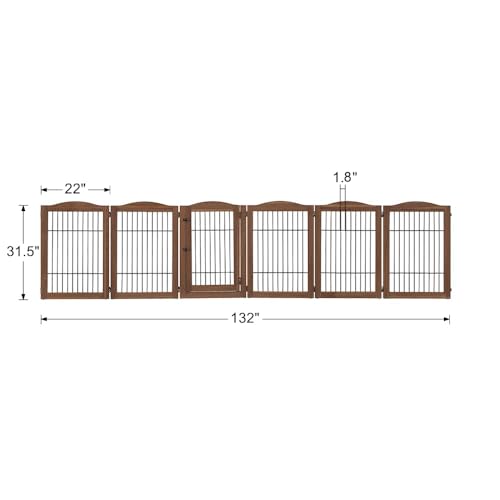 unipaws Pet Playpen with Wood and Wire, 6 Panels Extra Wide Freestanding Walk Through Dog Gate with 5 Support Feet, Foldable Stairs Barrier Pet Exercise Pen for Dogs Cats - Image 5