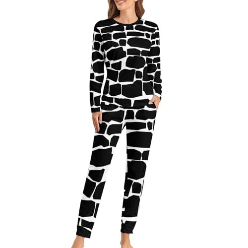 Ensemble pyjama femme vêtement de nuit fluide avec haut manches longues noir