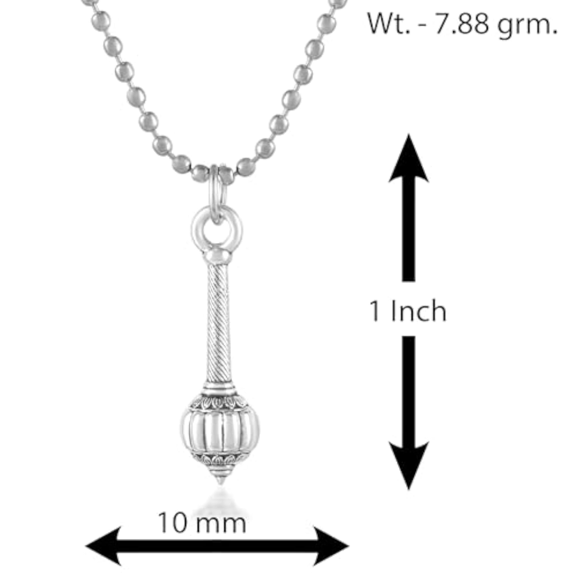 Hanuman Gada Silver Finish Pendant Locket with Chain