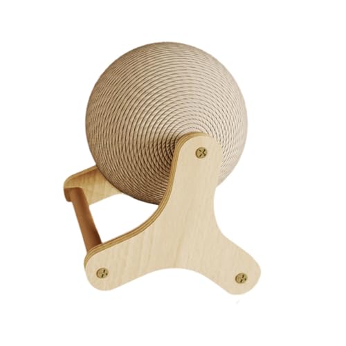 Fonowx 猫 ウサギ 爪研ぎボール 木製 天然サイザル麻 爪磨き ぐるぐる回る スクラッチャー ボール 安定 頑丈 三角構造 ペットおもちゃ ペット用品,15.5cmx14.5cmx18cm