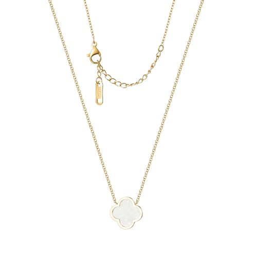 BEAIG Unique Four Leaf Clover Necklace for Women Girl White Black Blue Red Lucky Clover Pendant,18K Gold Plated Jewelry Christmas Valentine's Day Gifts (White-Gold)