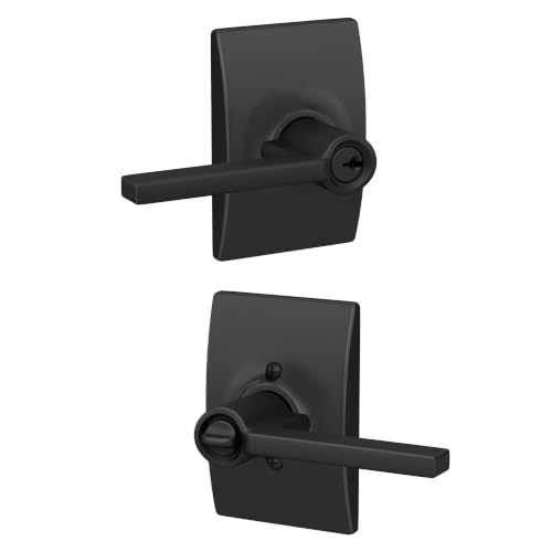 Image of SCHLAGE Latitude Keyed Entry Door Handle, Reversible, Matte Black | Keyed entry lever door handle with turn-button lock, Easy to install, Certified security & durability, Universal fit, 2 keys