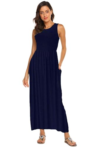 Image of Hount Women's Summer Sleeveless Striped Flowy Casual Long Maxi Dress with Pockets