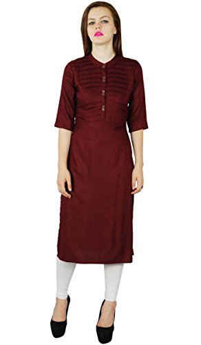 Bimba Women Rayon Custom Kurta Kurti Short Sleeve Summer Tunic Long Top Blouse Indian Clothing Maroon #TOP3