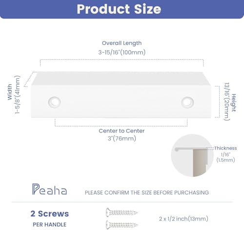 Image of Peaha 20 Pack Kitchen Cabinet Handles 3 inch White Drawer Pulls Edge Pulls