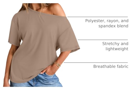 Image of Trendy Queen Womens Off the Shoulder Tops Oversized Summer T-Shirts 2026 | Breathable Strenchy Comfort Material Short Sleeve Basic Oversized Tees Casual Workout Gym Y2k Going Out Clothes