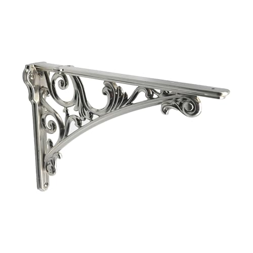 Decorative Shelf Bracket 10 inch, Brushed Nickel Brackets for Shelving, Heavy Duty Vintage, DIY Projects, Hardware Included, 4 Pack, 9.84x7x1.73 inch,Baroque Style