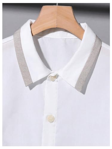 Image of Verdusa Boy's 2 Piece Outfit Casual Short Sleeve Button Up Shirt and Short Sets White Brown 11Y