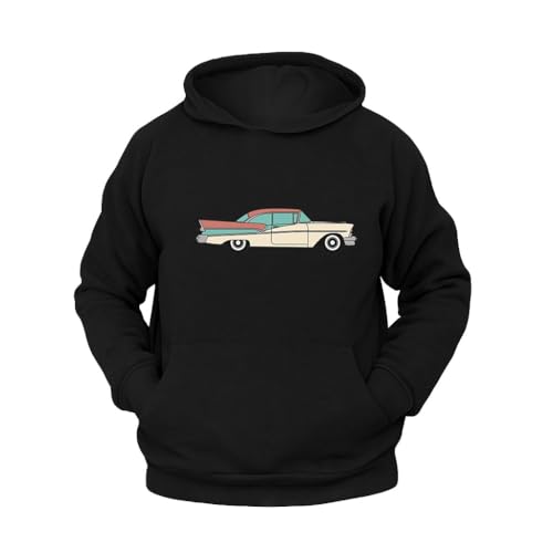 Quipo American Classic Car Hoodie – Retro Graphic Sweatshirt, 80s 90s Inspired Pullover, Unisex Streetwear Multicolor