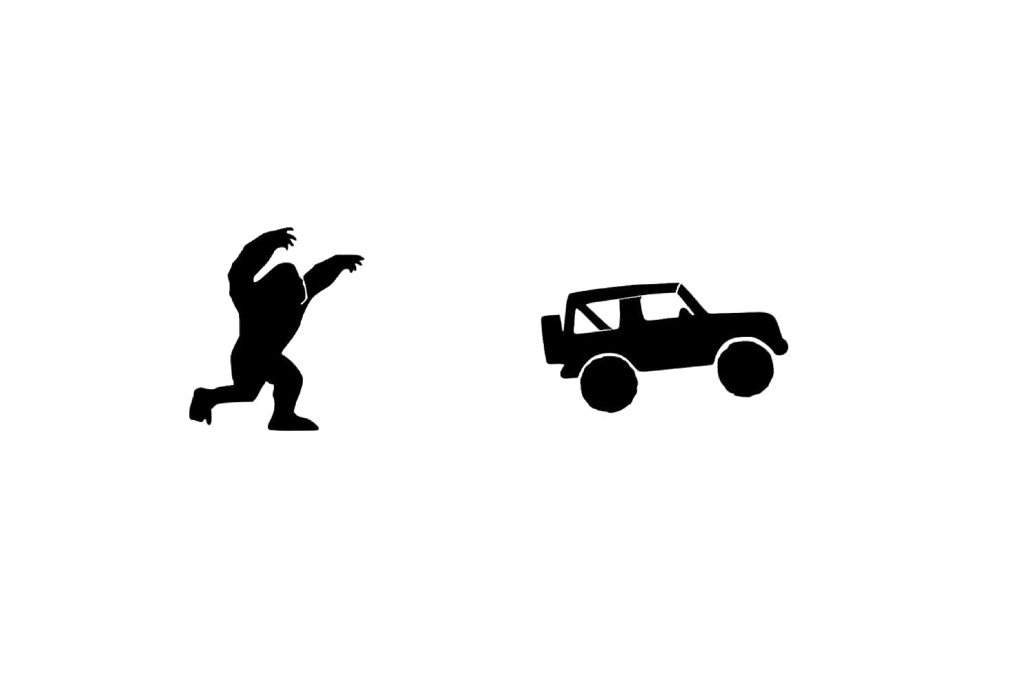 Bigfoot with Vehicle decal for windshield easter egg for Jeep Wrangler (Just the single Decal)