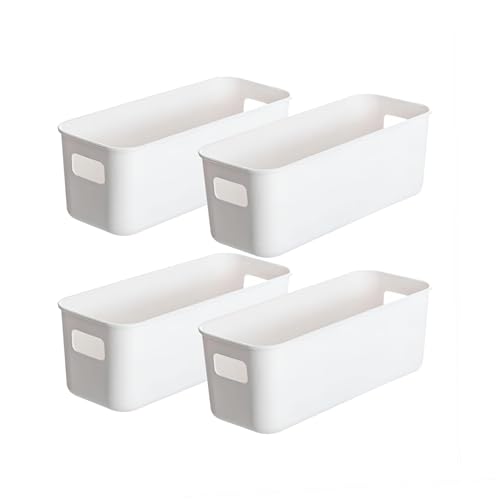 jenniehome Caja de almacenamiento de plástico con asas, 4 unidades, cajas de almacenamiento para cocina, armario de cocina, organizador para cuarto de baño, caja organizadora, caja de plástico