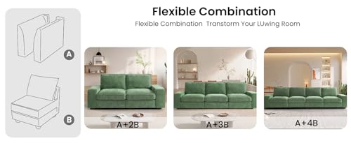 Image of TEKAMON Middle Seat with Storage, Modular Sofa Couch, Green