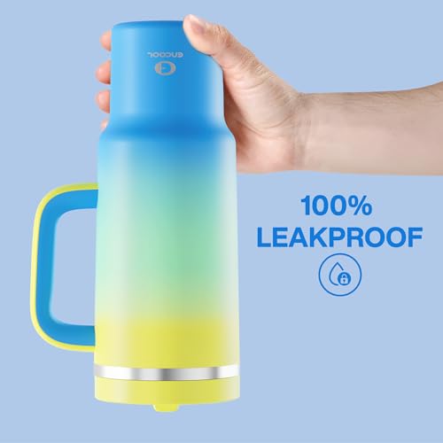 Image of ENCOOL 40 oz Tumbler with Handle and Straw: Stainless Steel Insulated Tumbler Keeps Cold for 24 Hours, Leakproof Travel Cup Fits in Cup Holder and BPA-Free, Soft Lagoon
