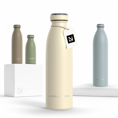 Image of LARS NYSOM Stainless Steel Insulated Water Bottle 12oz 17oz 25oz 34oz 51oz | Insulated Thermo Flask for Hot and Cold Beverages | Leakproof Drinking Bottle (Almond Beige, 17oz)