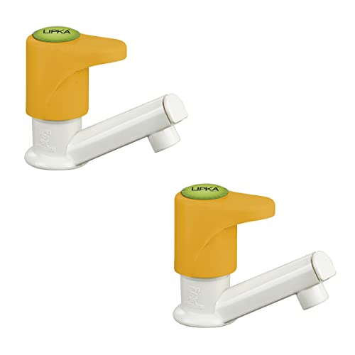 Image of LIPKA Pack of 2 Sunflow Pillar Tap Faucet | PTMT Water Tap | Ivory /Yellow Color | Plastic | Polished