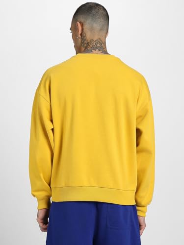 Image of Veirdo Cotton Poly Fleece Oversized Fit Full Sleeves Ribbed Solid Crew Neck Sweatshirt for Men