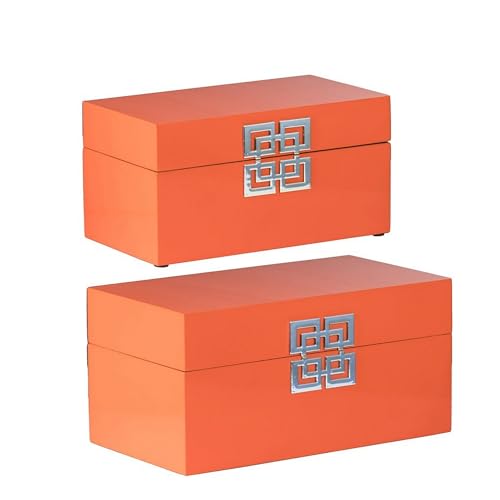 Lot de 2 boîtes décoratives géométriques en métal orange 27,9 cm