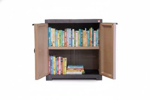 Image of Cello Novelty Compact Bookshelf, Walnut & Brown | 2 Dustproof Doors | Space Saving Cupboard | Plastic Book Shelf | Multipurpose Book Shelf for Home, Office | Book Organizer for Library