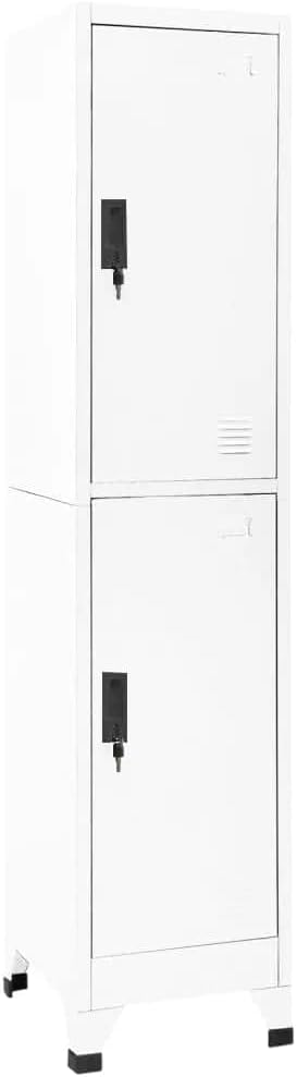 White Steel Medium Locker Cabinet with Lockable Doors and Ample Shelving for Office Storage and Home Organization, Rectangular Locker Storage Unit