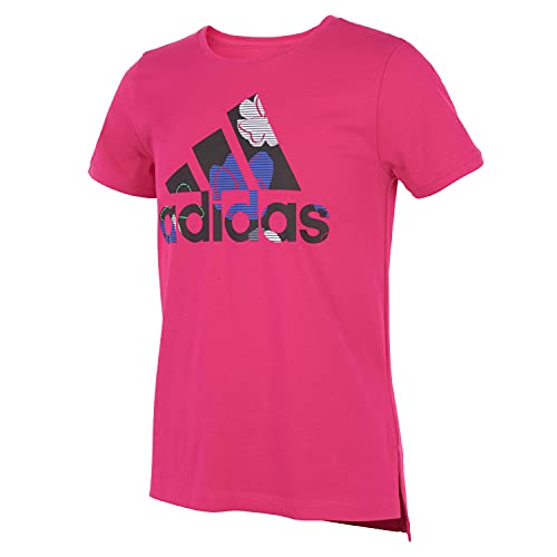 adidas Girls  Short Sleeve Vent Graphic Tee, Real Magenta, XL(16)