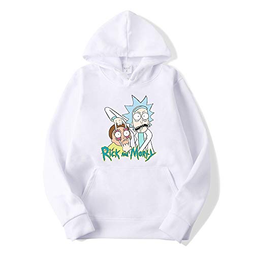 Rick And Morty Printing Hedging Sweater Men And Women Casual Hoodie (Color : White, Size : XL)