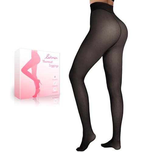 Image of HONGTEYA Fleece Lined Tights Women Winter Thermal Leggings Pantyhose Fake Translucent Thick Warm Sheer Tights