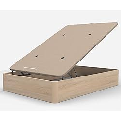 Canapé Arcon Dormidán - Canapé abatible de Gran Capacidad con Esquinas Redondeadas en Madera, Base tapizada 3D Transpirable + 4 válvulas aireación 135x190cm Color Roble