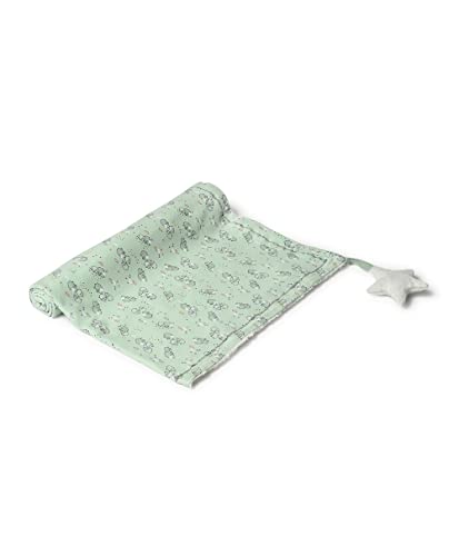 Image of Mi Arcus Reversible Knitted Dual Layer Warm Baby Blanket with Star Element Attached 0-12 M - Green 85x85 cm
