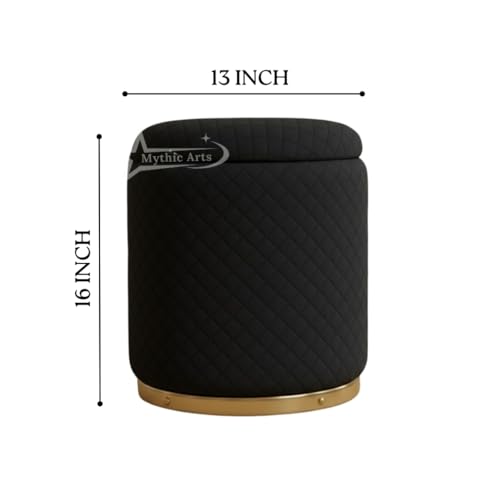 Image of Premium Round Storage Ottoman Stool 13 X 13X 16 inch, with Gold Metal Base | Luxury Pouffe with Hidden Storage | Cushioned Footrest for Living Room, Bedroom & Lounge Aqua
