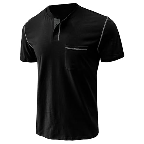 Men's Henley Shirt Lightweight Short Sleeve T-Shirt Casual Stylish Button Cotton Shirt3