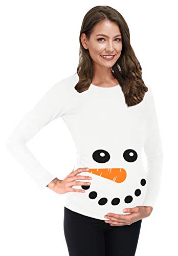 Women's Xmas Holiday Maternity Shirts Long Sleeve Christmas Pregnancy Shirt Snowman L #TOP1