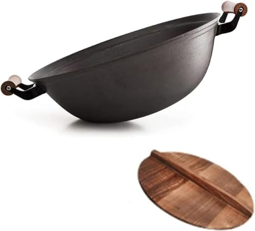Wok de hierro fundido con tapa de madera 36 cm