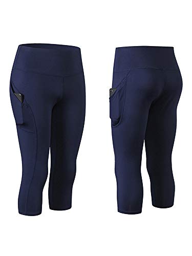 Andoer Calças femininas de ioga com bolsos cintura alta leggings esportivos meia-calça alongamento f