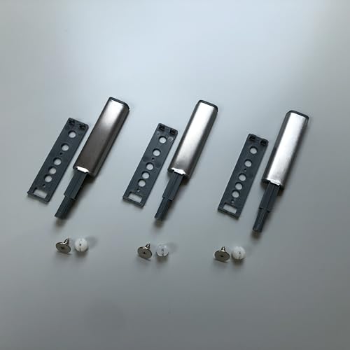 NELI 3er-Set Drucktüröffner für Schranktüren und Schubladen - Push to open - mit Magnet - passend auch für Küchenmöbel „METOD“, Silber, 7,8cm x 2cm x 1,1cm