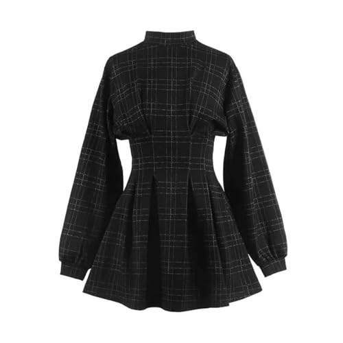 Gothic Plaid Dress Black Long-Sleeved Dress Dark Mini Black Dress Emo Dress