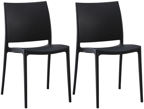 CLP 2er-Set Gartenstuhl Meton, stapelbar, pflegeleicht aus Kunststoff, wetterfest & UV-beständig, bis 150 kg belastbar, Farbe:schwarz