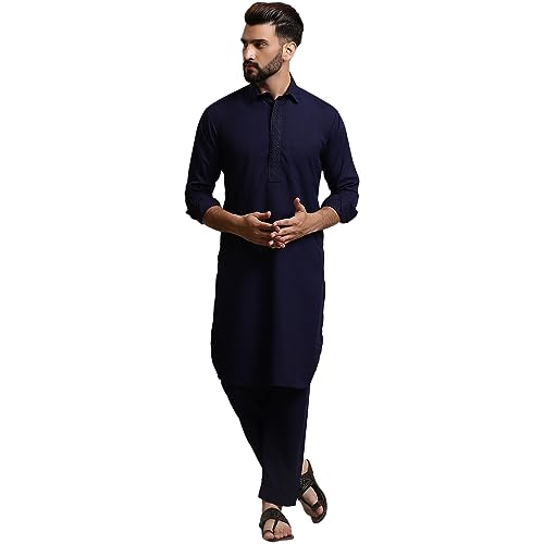Image of SOJANYA Men's Cotton Silk Pathani Kurta Set with Wide Leg Straight Fit Salwar