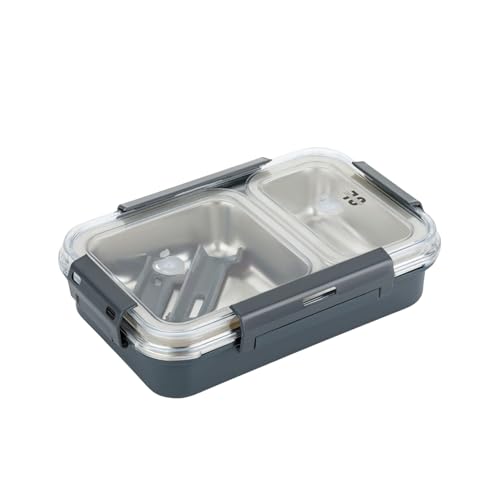Image of 2 Compartment Lunch Box with Stainless Steel Inner & Plastic Outer Body | BPA Free Leak Proof Tiffin Box with Lock Mechanism | Dishwasher & Freezer Safe for Kids & Adult Office School Use