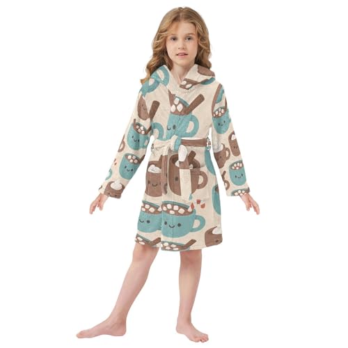Kids Bath Robe Girls Hot Cocoa Pattern Hooded Robe For Kids2