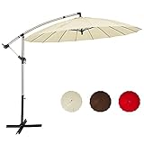 Giantex 10FT Patio Offset Umbrella, Cantilever Outdoor Umbrella with Easy Tilt Adjustment, 16 Ribs, Crank & Cross Base, Garden, Lawn, Deck, Backyard and Poolside Hanging Market Umbrella (Beige)