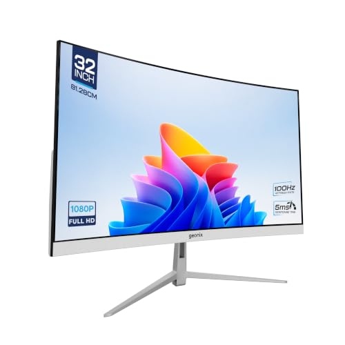 GEONIX Argon 32-Inch Curved FHD PC Monitor, 2800R Curvature, 1920 x 1080, 100Hz Refresh Rate, 5ms Response Time, 3000:1 Contrast Ratio, Built-in 2 x 2