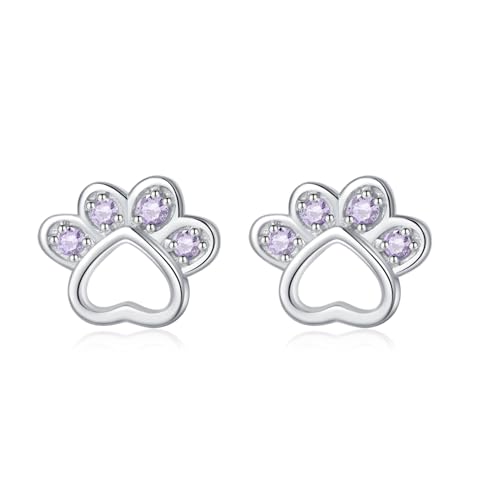 SLUYNZ Sterling Silver CZ Small Paw Studs Earrings for Women Teens Dog Cat Paw Print Earrings Animal Paw Earrings Stud Small Love Heart Earrings