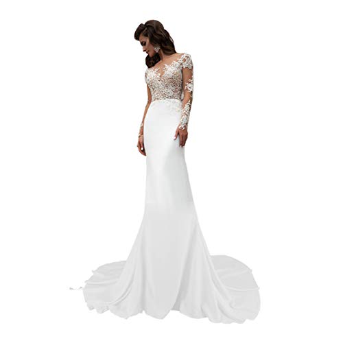 Mermaid Wedding Dresses for Bride Long Sleeves Bridal Prom Evening Gowns Formal White Size 16