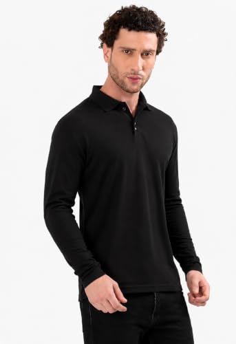 Image of Men's Full Sleeve Polo T-Shirt | Soft & Comfortable Fabric | Breathable | Quick Dry | Stretchable | Lightweight | Wrinkle Resistant | Skin Friendly | Durable