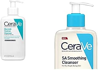 CeraVe Blemish Control Face Cleanser with 2% Salicylic Acid & Niacinamide for Blemish-Prone Skin 236ml & SA Smoothing Face and Body Cleanser for Dry, Rough and Bumpy Skin 236ml with Salicylic Acid